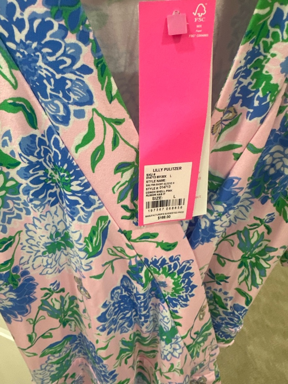 NWT Lilly Pulitzer Pink Floral Wrap Dress Puff Sleeve - Picture 4 of 5